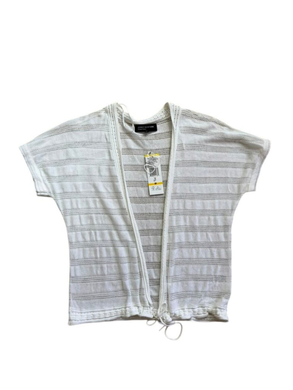 Jones New York Open Front Cardigan Women's M White Knit Short Sleeve NWT